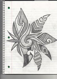 a pencil drawing of an abstract design on lined paper