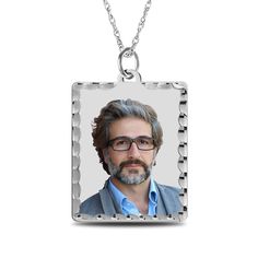 Turn one of your favorite memories into a treasured keepsake - this personalized and engravable rectangular photo pendant with diamond-cut edges. Crafted in sterling silver This rectangular pendant with a diamond-cut frame showcases your photo - expertly transferred using modern technology, and is scratch resistant, 100% waterproof and available in high resolution color or black and white. Further customize the look with up to three lines of sweet messages or meaningful phrases - each 20 charact