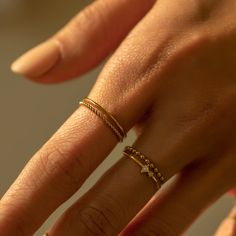 Our best selling set of two minimal stackers rings that complement each other. So pretty worn alone or stacked, you'll wear them every day. 14K Gold over Sterling Silver Hypoallergenic, lead and nickel free Each band is 1mm thick Made in NYC #R004+R114 Gold Minimalistic Jewelry, Dainty Gold Jewelry Rings, Ring Aesthetic Minimalist, Dainty Rings Aesthetic, Minimal Ring Stack, Simple Ring Stack, Every Day Jewelry, Gold Ring Stacking Ideas, Everyday Ring Stack