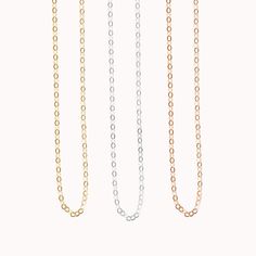 This minimalist, dainty chain is a must-have for every jewelry lover and the perfect base for layering other designs. It is also a great, simple chain if you're looking for something to string a small pendant on! Handcrafted in our Salt Lake City studio ✨ Minimalist Chain Link Necklace For Gift, Dainty 14k Gold Chain Charm Necklace, Simple Everyday Cable Chain Necklace, Minimalist Oval Link Charm Necklace As Gift, Minimalist Necklace With Cable Chain And Oval Link, Classic Rose Gold Charm Necklace With Delicate Chain, Everyday Rose Gold Charm Necklace With Delicate Chain, Classic Charm Necklace With Delicate Chain For Everyday, Minimalist Delicate Chain Necklace