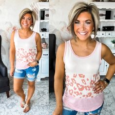 Casual Sleeveless Leopard Print Top, Casual Leopard Print Sleeveless Tank Top, Pink Tank Top For Day Out, Pink Stretch Tank Top For Day Out, Summer Cotton Leopard Print Tops, Rachel Clark, Fierce Animals, Mixing Prints, Sleeveless Tank Top