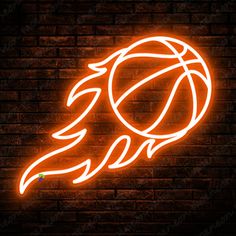 a neon sign with a basketball on it