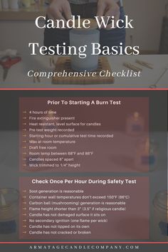 a poster with the words candle wick testing basics, complete checklist and instructions