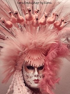 This headdress was showing in Multicultural fashion show on May 13 in Glendale AZ.  Beautiful large pink Flamingo headdress will accommodate you on Carnivals, festivals, parades, fun parties and more! 15 beautiful flamingos made this headdress epic! Crown decorated with long and short pink silk feather-like spiks, string of small flowers, pink pom-pom lei on each side, pink leaves in the middle, pink fuzzy fabric in front and back. This headdress has elastic on the back ..fits most head size (Venetian mask with feather is not included, fuzzy boots and cover not included Size of the headdress about 23x30x8. Colors might be slightly different due to your screen setting. This item shipped in the next 2-5 business days. Check my shop for other fun crowns! If you need special order, please cont Flamingo Fascinator, Flamingo Headpiece, Flamingo Mask, Flamingo Costume, Fuzzy Fabric, Mardi Gra, Fuzzy Boots, Sublimation Ideas Projects Inspiration, Mardi Gras Costumes