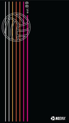 a black background with multicolored lines in the center and an orange, yellow, pink, and white circle on top