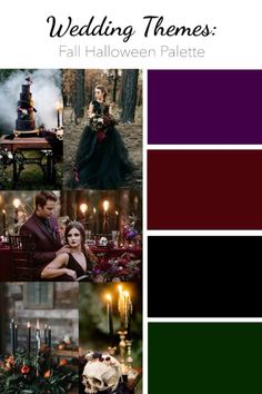 the color scheme for wedding themes is purple, black and green