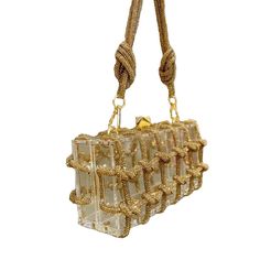 Exquisite Elegance: Designer Woven Diamonds Shoulder Bag Luxury Clear Rectangular Bag, Trendy Rectangular Box Bag For Party, Clear Handheld Party Bag, Clear Handheld Party Bags, Handheld Clear Party Bags, Gold Rectangular Bag With Clear Strap, Elegant Clear Square Bag, Elegant Rectangular Shoulder Bag With Clear Strap, Formal Clear Rectangular Bag