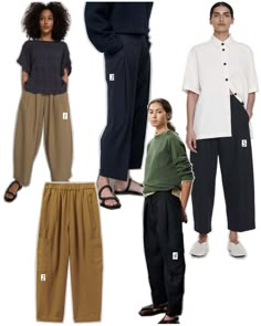 four different types of pants and shoes for people to wear in the same fashion style