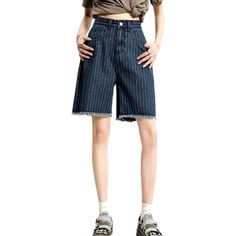 Bring summer fun to your wardrobe with our 2023 Summer Collection streetwear-trend striped cropped women's denim shorts. Combining a high-waist design. wide-leg cut. and zipper & button closure. they are sure to make a bold statement!Distinctive Features: Street Trend Stripes: Add a touch of fun and style with bold vertical stripes for a look that screams confidence. Wide-Leg Cut: Show off your figure with a chic and enduring fit. High-Waist Design: Enhance your curves with a fashion and flatter Trendy Wide Leg Bottoms With Vertical Stripes, Summer Wide Leg Bottoms With Vertical Stripes, Trendy Knee-length Shorts, Trendy Cotton Bottoms With Vertical Stripes, Trendy Knee-length Denim Bottoms, Trendy Knee-length Jean Shorts For Spring, Striped High Waist Shorts With Pockets, Striped High-waist Shorts With Pockets, High Waist Striped Shorts With Pockets