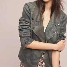 Very Supple Moto Jacket, The Camo Print Is Softer And Subtler Than Most Camo Jackets, With An Almost Grayish Airbrushed Look. Pretty Short Dresses, Suede Moto Jacket, Perfect Coat, Anthropologie Jacket, Camo Jacket, Camo Print, Gray Green, Moto Jacket, Marrakech