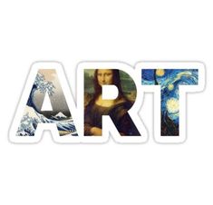 the word art written in different languages with images of famous paintings on it sticker