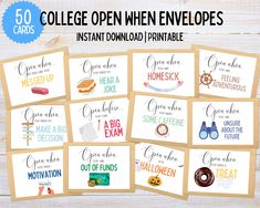 50 college open when envelopes instant printable digital files for diy, cards and more