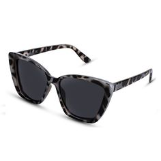 This bold cat eye design features an angular bevel frame, adding a more contemporary touch to the style. The fashionable frame has two color options, blue tortoise and black tortoise, that will be a staple in any wardrobe. While these sunnies attract onlookers, the views you experience through the polarized lenses will be equally appealing - great contrast, clarity, and details.  Frame Shape: Cat EyeFrame Color: Black, TortoiseFrame Material: PlasticLens Color: GreyLens Material: Lens Width: 57 Cool Glasses, Tortoise Sunglasses, Cool Sunglasses, Cat Eye Frames, Eye Design, Sunglasses Online, Unisex Sunglasses, Polarized Lenses, Eye Black