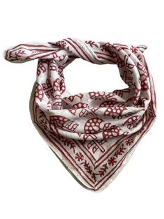 a red and white bandana with an elephant design on the front, sitting on a white background