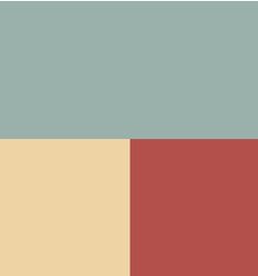 the color scheme is red, beige and blue with two different colors on each side