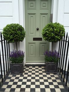 Front Door Bay Trees, Lollipop Trees In Garden, Bay Trees Garden, Door Plants Entrance, Topiary Trees Front Door, House Entrance Plants, Front Door Trees In Pots, Entrance Plants Outdoor, Bay Tree Front Door