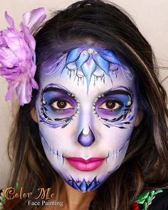 Color Me Face Painting Halloween and Sugar Skulls Sugar Skull Face Paint, Festival Face Paint, Halloween Makeup Sugar Skull, Skull Face Paint, Sugar Skull Face, Blue Combination, Face Painting Tutorials, Painting Halloween, Festival Face