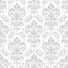 a white and gray wallpaper with an ornate design