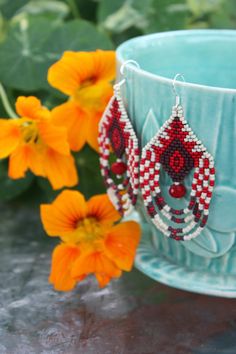 Seed Bead Earring, Large Statement Earrings, Bead Earring, Statement Earring, Native American Beading, Beaded Dangle Earrings, Seed Bead Earrings, Beaded Dangles, Seed Bead