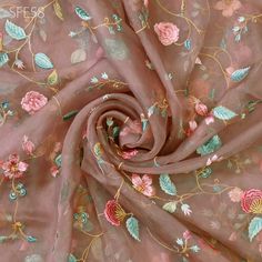 Dusty Pink Pure Silk Organza Embroidered Fabric by the yard Indian Embroidery Bridal Sheer Floral Wedding Dress Delicate Designer Dress Material Saree  ➤Material: 100% Pure Silk Organza ➤ Color: Powder Green, Pink, Blue, Brown Embroidery on Dusty Pink Organza Silk Fabric. ➤ Width: 44 Inches ➤ Code: sfe58 ➤ Listing for 1 yard of fabric.  This is a beautiful Organza Silk Fabric with delicate embroidery will add glamour to your special occasion. Gentle to touch and feels great on your skin. If you like working with natural fibers this fabric is for you. Will work very well for wedding dresses, gowns, crafty projects, hair accessories, veils, hats.  Wash & Care/Fabric Handling Instructions: ➤Do not wash ➤Iron at Medium Heat ➤No Steam Iron ➤Dry Clean only ➤Hang Under Shade If you purchase more Wedding Dresses Delicate, Floral Embroidered Organza Fabric For Festivals, Pink Embroidered Organza Fabric With Lace Work, Pink Organza Embroidered Saree Fabric, Semi-stitched Organza Fabric With Intricate Embroidery, Floral Wedding Dresses, Saree Material, Brown Embroidery, Pink Floral Embroidered Organza Fabric