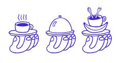 three coffee cups with spoons in them sitting next to each other on top of an octopus