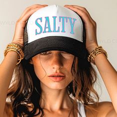 Salty Coastal Cowgirl Trucker Hat, Preppy Summer Beach Foam Trucker Mesh Cap MADE TO ORDER Each hat is  MADE-TO-ORDER in house using Otto Brand Trucker Hats and Top Quality DTF printing technique. PROCESSING TIME Turnaround time is 1-3 business days (not including weekends or holidays) SHOP POLICIES Due to the custom, made-to-order nature of our products we have an exchange policy only. Customer is responsible for shipping back unused product in original condition for even exchange in our shop. Trendy Baseball Cap For Beach Season, Trendy Beach Baseball Cap, Casual Beach Baseball Cap With Letter Print, Trendy Beach Sun Hat With Letter Print, Trendy Sun Hat With Letter Print For Beach, Cute Beach Hats With Letter Print, Trendy Letter Print Sun Hat For The Beach, Cute Letter Print Hats For The Beach, White Summer Baseball Cap For Beach Season