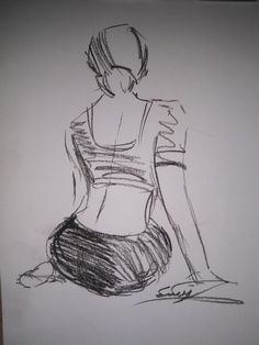 a drawing of a woman sitting on the ground