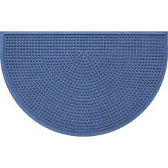 a blue mat with an oval design on the top and bottom, in front of a white background