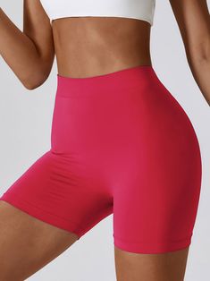 PRODUCT FEATURES: Back V Scrunch Shorts Breathable.? quick-dry. moisture absorption. Wear-tested by our in-house team for the perfect fit. FABRICATION: 87% Nylon 13% Spandex Sweat-wicking technology that can remove moisture from your body BRA BODY LENGTH: S?- 33.5cm (13.2inch) M?- 34.5cm (13.6inch) L?- 35.5cm (14inch) Seamless Athletic Shorts With Built-in Liner For Training, Solid Sports Bottoms With Seamless Construction, Sports Bottoms With Seamless Construction, Stretch Red Bottoms For Sports Events, Red Stretch Bottoms For Sports Events, Seamless Elastane Running Bottoms, Seamless Compression Sportswear Bottoms, Solid Seamless Nylon Shorts, Seamless Compressive Running Bottoms