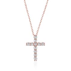 Cross Shaped Pendant for Women - Wnkrs Elegant Rose Gold Sterling Silver Cross Necklace, Rose Gold Cross Pendant Necklace In Fine Jewelry Style, Rose Gold Cross Pendant Necklace, Classic Rose Gold Pendant Necklace, Classic Rose Gold Diamond Necklace With Clavicle Chain, Rose Gold Cross Necklace In Fine Jewelry Style, Rose Gold Cubic Zirconia Cross Pendant, Rose Gold Cross Necklace Fine Jewelry, Classic Rose Gold Diamond Clavicle Necklace