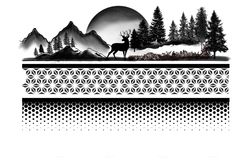 an image of a deer in the woods with mountains and trees on it's side