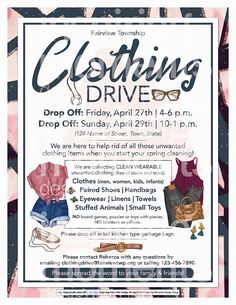 the flyer for clothing drive is shown