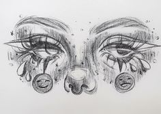 a drawing of two eyes with tears coming out of them