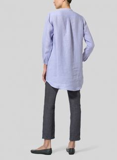 Linen Long Blouse With V-neck Mandarin Collar Linen V-neck Blouse For Daywear, Relaxed Linen Blouse For Work, Linen V-neck Tunic For Daywear, Relaxed Linen V-neck Blouse, Relaxed Linen Blouse For Loungewear, Flax Linen Blouse For Workwear, Relaxed Fit Linen V-neck Tunic, V-neck Linen Tunic For Daywear, Spring Linen Tunic For Loungewear