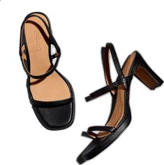 Black Slingback Pumps With Padded Heel For Summer, Black Slingback Pumps With Stacked Heel For Summer, Classic Slingback Sandals With 4-inch Heel For Summer, Chic Black Strappy Slingback Pumps, Black Block Heel Slingback Sandals, Black Slingback Sandals With Block Heel, Black Slingback Sandals With 4-inch Heel For Summer, Black Slingback Sandals With Stacked Block Heel, Black Strappy Slingback Pumps With Heel Strap