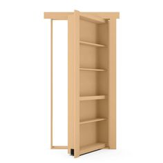 an open bookcase with shelves and doors on the front, in light brown color