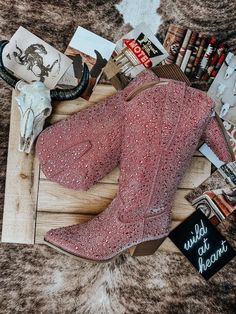 Tall Blush Rhinestone Cowgirl Boots - The Bevel Label Western Boots With Rhinestones For Spring, Glamorous Crystal Embellished Spring Boots, Glamorous Crystal-embellished Spring Boots, Glamorous Rhinestone Boots For Spring, Glamorous Spring Boots With Rhinestones, Glamorous Embellished Spring Boots, Summer Party Boots With Rhinestones, Embellished Pink Boots For Fall, Western Spring Boots With Rhinestone Rivets