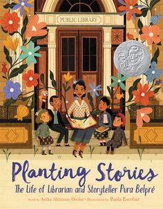 the cover of planting stories, featuring children sitting in front of a building with flowers