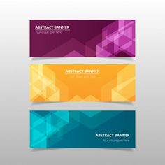 three abstract banners with geometric shapes