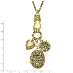 Introducing the Fashion 1928 Jewelry Brass-Tone Necklace, an elegant piece that combines timeless beauty with a touch of nostalgia. This exquisite 30-inch fancy chain features a striking brass-tone hand holding an oval 28mm locket, complemented by a polished heart charm. The locket opens to reveal two photo slots, perfect for keeping cherished memories close. The necklace’s lobster clasp ensures a secure and stylish fit. Ideal for adding a vintage flair to any outfit, the Fashion 1928 Jewelry Br Antique Gold Metal Locket Necklace, Valentine's Day Antique Gold Locket Necklace With Vintage Charm, Gold Necklace With Antique Finish For Keepsake, Vintage Gold Locket Necklace With Lobster Clasp, Gold-tone Locket Necklace, Antique Gold Locket Necklace Nickel-free, Antique Gold Nickel-free Locket Necklace, Antique Brass Necklaces For Valentine's Day, Antique Brass Jewelry For Valentine's Day