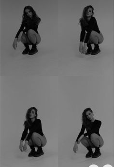 four different shots of a woman kneeling down