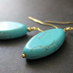 HOLIDAY SALE Turquoise Howlite Earrings - Truth Stone. Handmade Earrings. Turquoise Oval Earrings With Natural Stones, Handmade Oval Turquoise Earrings, Howlite Earrings, Lanyard Necklace, Howlite Stone, Easter Sale, Eyeglass Holder, Turquoise Howlite, Matching Bracelet