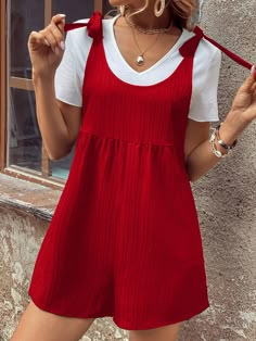 Red Overalls, Overall Romper, Shein Brasil, Romper Jumpsuit, Jumpsuits And Romper, Romper Outfit, Rompers Women, Fashion Online Shop