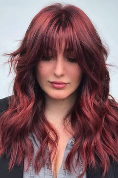 Long Hair With Bangs Styling Ideas - Love Hairstyles Bangs Styling, Red Hair With Bangs, Red Bangs, Ideas For Long Hair, Long Hair Highlights, Hair Challenge, Hair With Bangs, Long Brown Hair