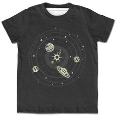 Kids Glow in the Dark Solar System T-Shirt. Space-themed Short Sleeve Top With Graphic Print, Space-themed Graphic Print Short Sleeve Tops, Black Cotton Space-themed T-shirt, Black Cotton T-shirt With Space Theme, Space-themed Short Sleeve T-shirt With Screen Print, Space-themed Screen Print Short Sleeve T-shirt, Black Short Sleeve Space-themed Tops, Space-themed Short Sleeve Screen Print Top, Space-themed Screen Print Short Sleeve Top