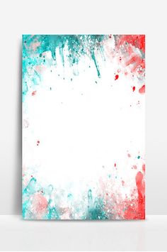 an abstract painting with red, white and blue paint splattered on the paper