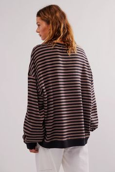 Classic Striped Oversized Crewneck | Free People Oversized Crewneck, Black And Cream, Clothing Size Chart, Womens Clothing Sizes, Striped Sweater, Custom Dresses, Color Stripes, Boho Clothing, Hoodie Top