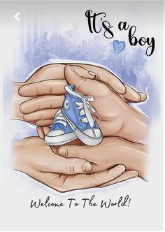 two hands holding a baby's shoe with the words it's a boy