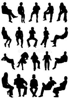 silhouettes of people sitting and standing in different positions