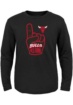 Whether for a tailgate party or a birthday party, your little Bulls fan will show their support for their team in this Chicago Bulls Black Long Sleeve T-Shirt. This Hand Off T-Shirt features a screen print team graphic. Screen print team graphic, Double stitched hem and cuff, Crew neck, Long sleeve, Straight hem, Perfect for any young sports fan!, 100% COTTON, 8 Game Day Graphic Tee With Long Sleeves, Long Sleeve T-shirt With Team Logo For Fan Gear, Long Sleeve Graphic Print T-shirt For Sports Fans, Sports Fan Long Sleeve T-shirt With Team Logo, Long Sleeve Screen Print T-shirt For Game Day, Long Sleeve T-shirt With Team Name For Fans, Team Spirit Long Sleeve Fan Merchandise Tops, Sporty Tops With Team Logo For Fan Events, Fan Gear Long Sleeve T-shirt With Graphic Print